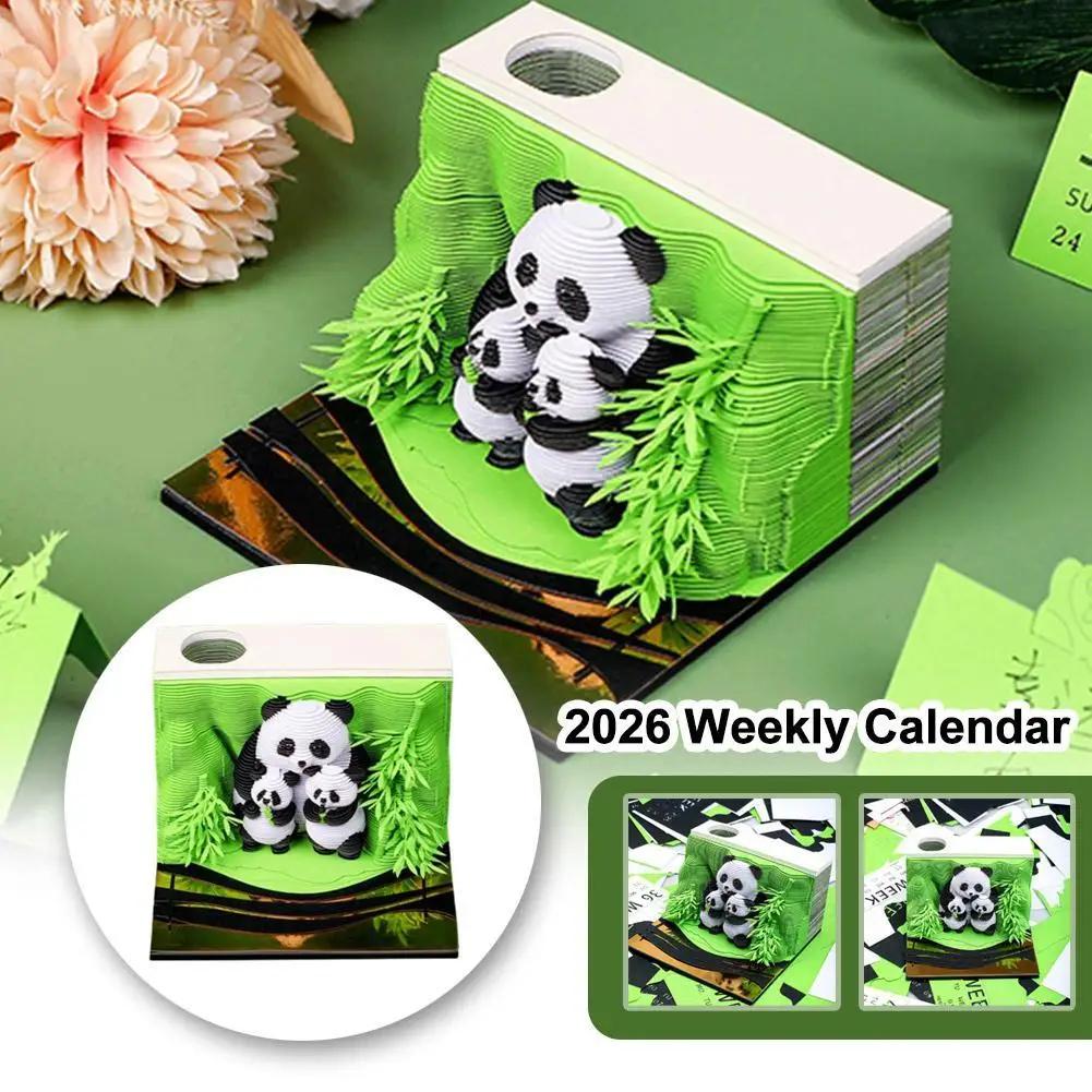 

3D Panda Paper Carving 3D Memo Book Desktop 2025 Weekly Calendar DIY Ornament Up Notebook Gift