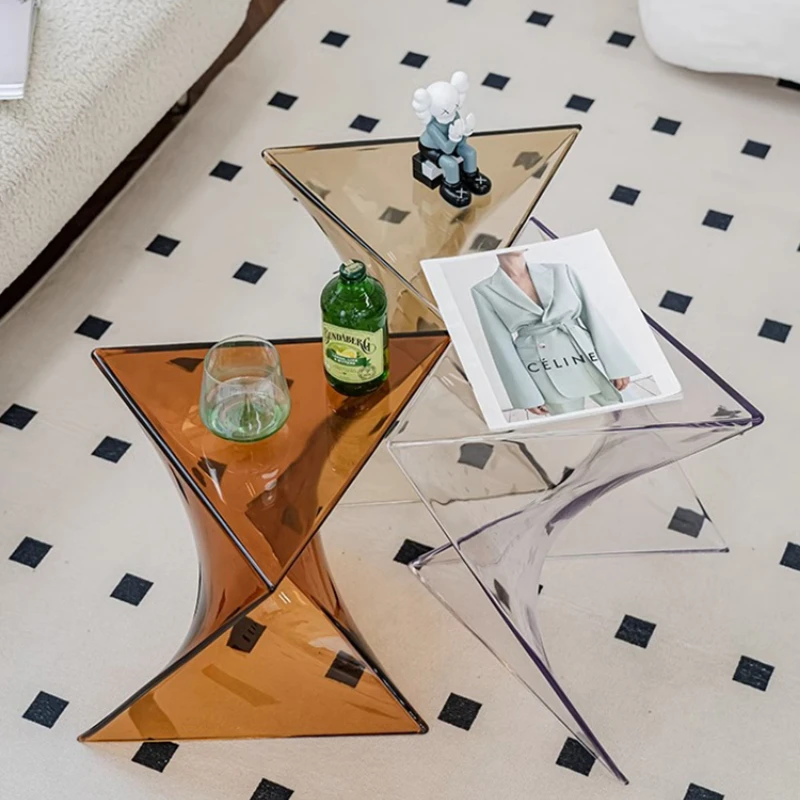 Plastic Geometric End Table  Strong Load-Bearing Sofa Side Table  INS Minimalist Nightstand  Stackable Crystal Small Table