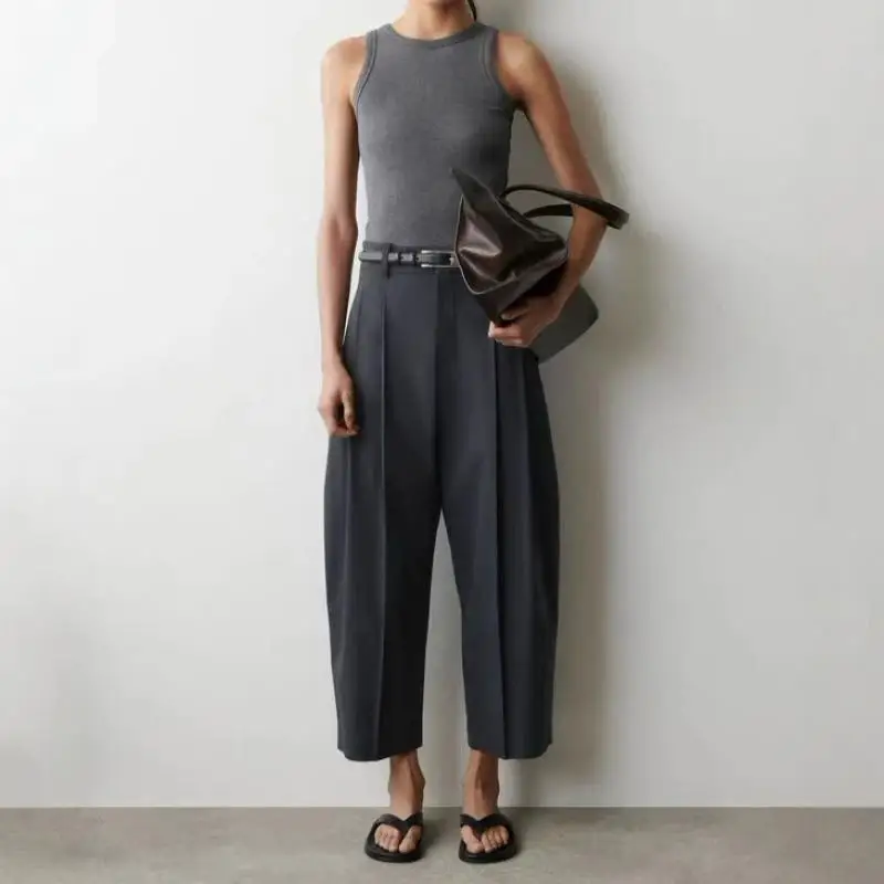 Maxdutti Southern France Lazy Minimalist Women's Pants And Trousers Casual Pants Lyocell Blended Fine Cut Ankle Length Pants