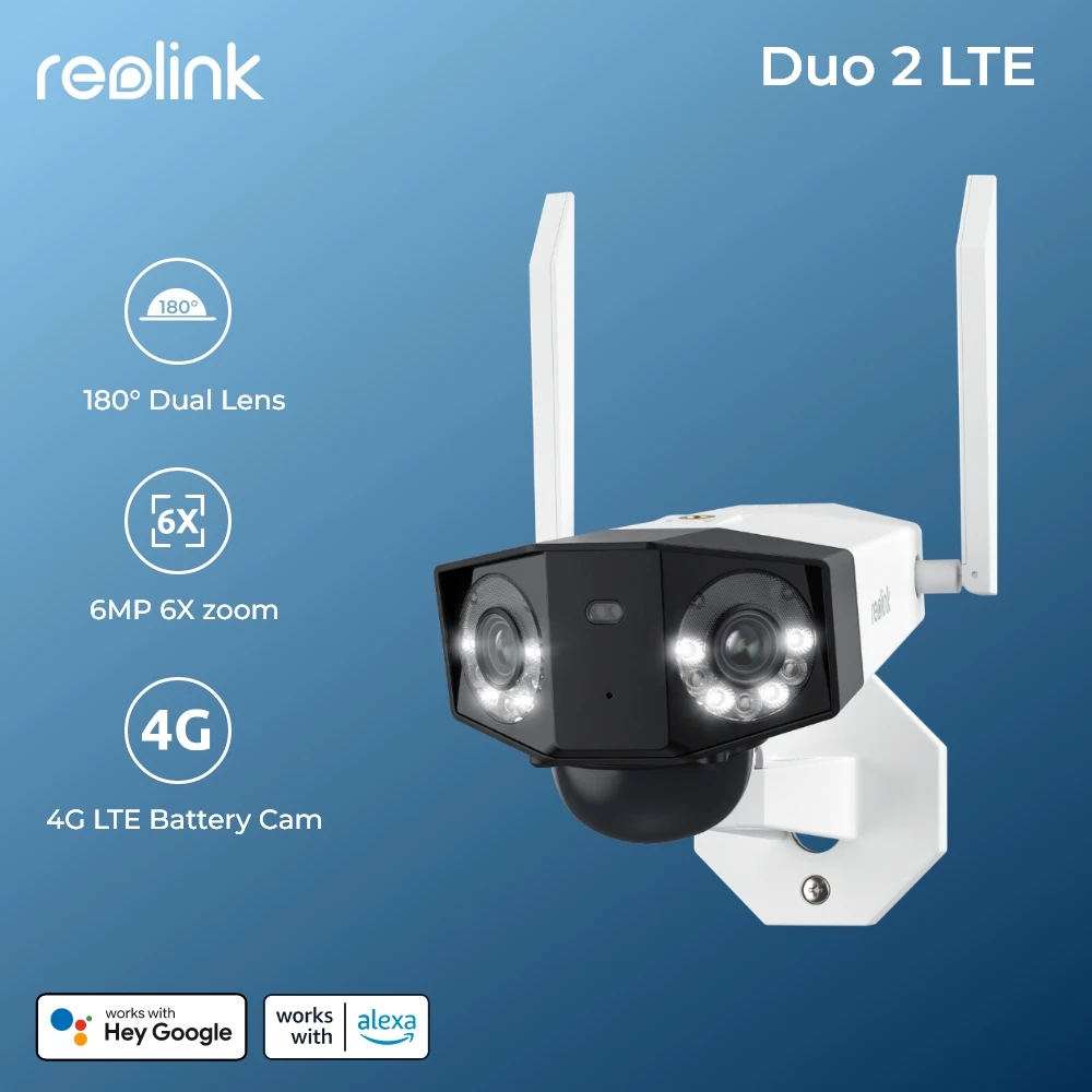 

Reolink 4G Solar Outdoor Security Camera Battery Wireless 6MP Ultra HD 180° Panorama Dual Lens CCTV IP66 Waterproof Duo 2 LTE