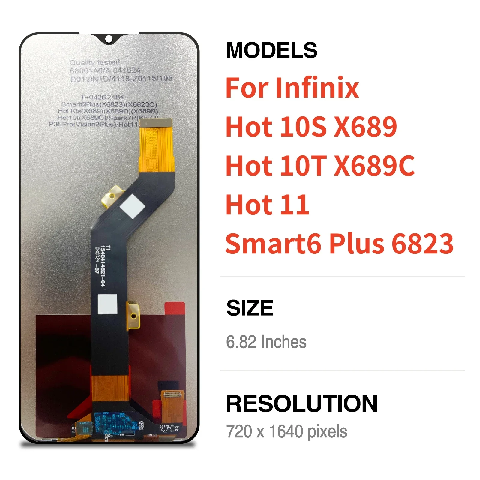 شاشة LCD شاشة تعمل باللمس استبدال محول الأرقام الجمعية ، ، Infinix Hot10S ، X689 ، Hot10T ، X689C ، Smart6 Plus ،