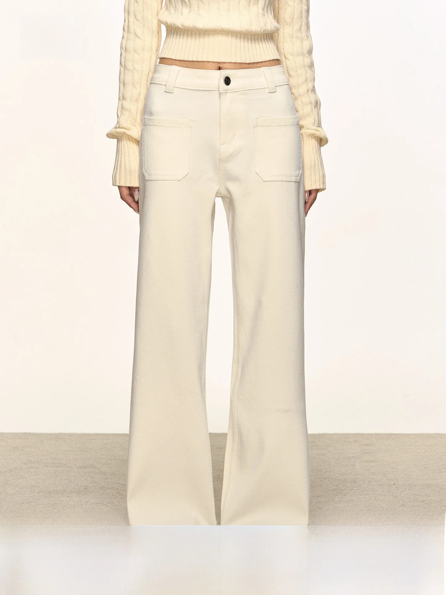 

Джинсы женские Anna Aneae White Flare Denim, весенние, прямого кроя, с декоративными карманами спереди, широкие, повседневные, длинные, модные