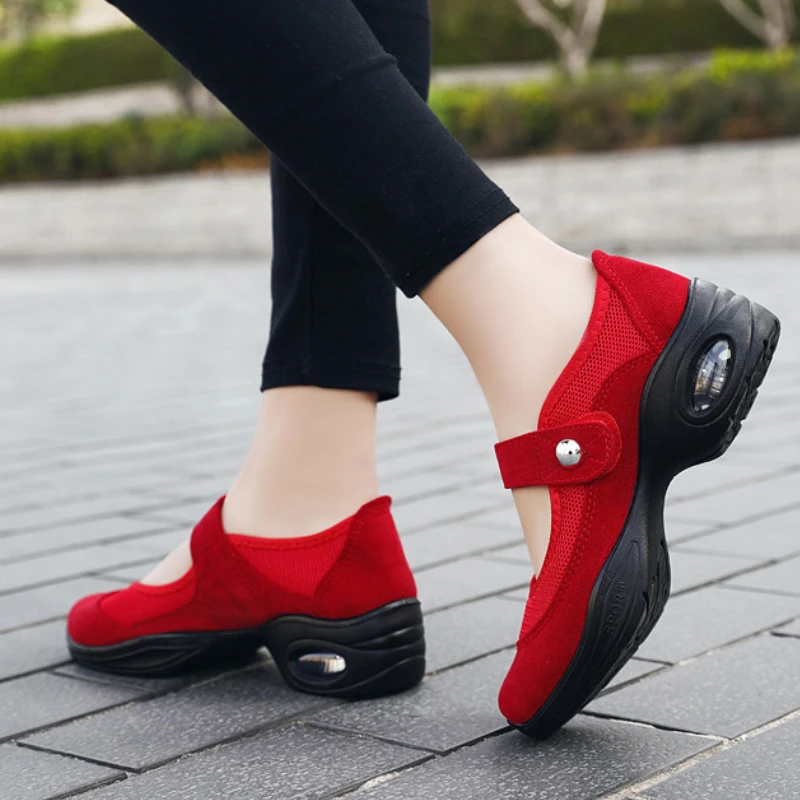 Women Mesh Wedges Sneakers Solid Color Platform Dance Shoes Casual Lightweight Walking Slip on Loafers Zapatillas De Mujer