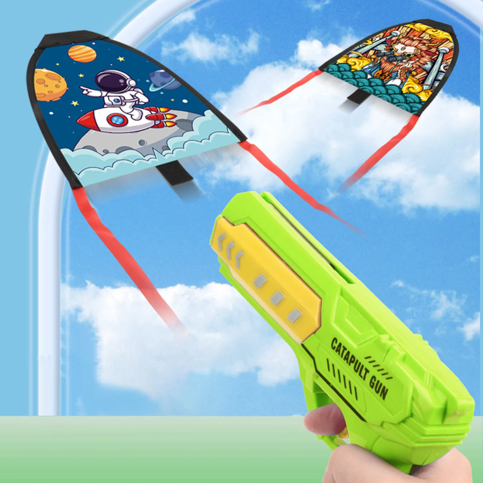 Kids Kite Launcher Catapult Kite Gun Glider Hand Throw Outdoor Garden Launch Shooting Game Sports Toys for Children Boys Gifts