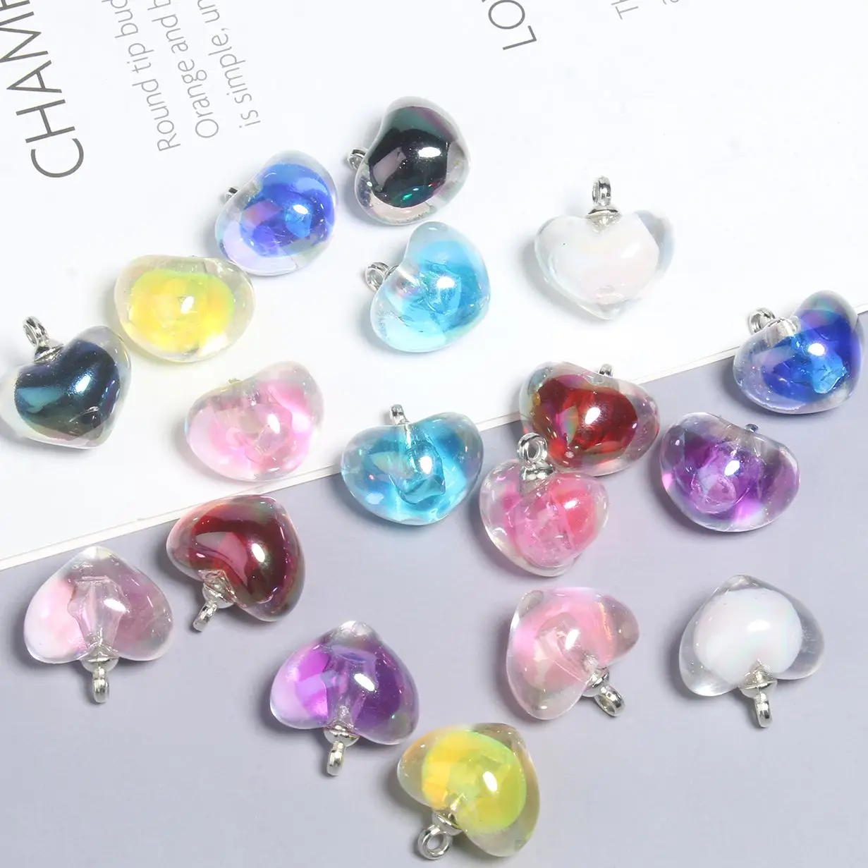 10Pcs 19x18mm Blingbling  AB Love Heart Crystal Acrylic Charms Pendant For DIY Earring Jewelry Ornament DIY Accessories