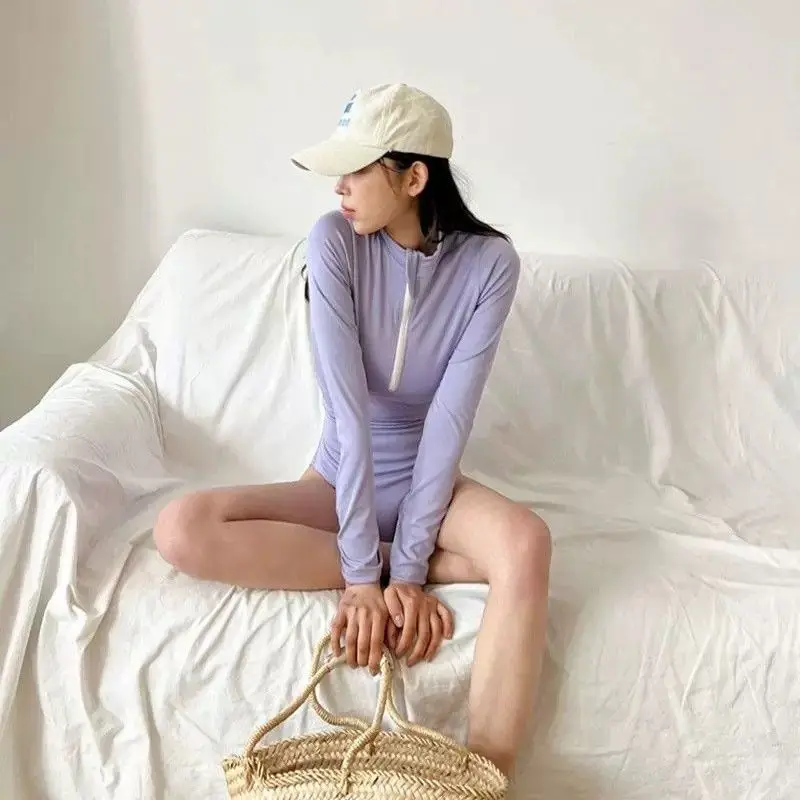 Japanese Y2K hot spring vacation swimsuit emo Ins style American retro slim fit high neck zipper one-piece sports swimsuit