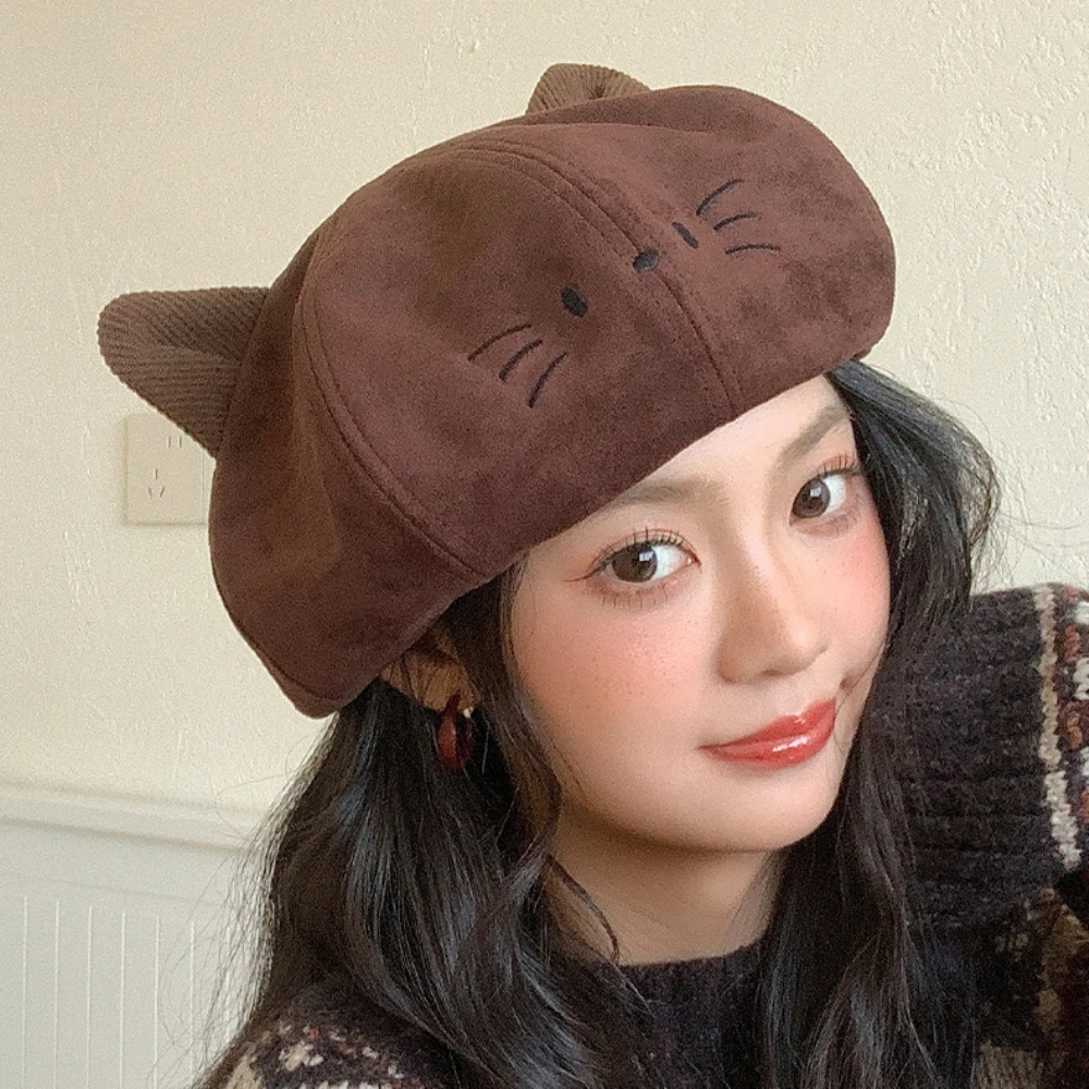 HT5151 Damen-Baskenmützen 2026 Neue Frühlings- und Herbst-Baskenmütze für Damen mit niedlichen Ohren, achteckige Newsboy-Kappe, weiblicher koreanischer Stil, Künstler- und Malermütze – Detail 5