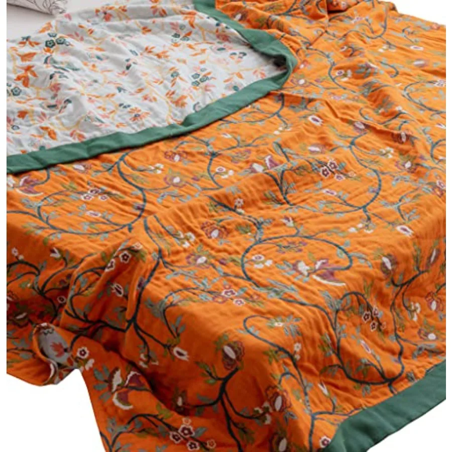 

Vine Floral Blossom Senior Retro 100% Cotton Muslin Blanket Throw Cover for Bed Couch Sofa Cozy Soft Reversible Bedding Blanket