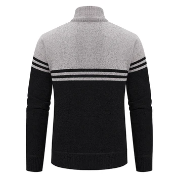 Men's New Winter Sweater Thick Fleece Warm Sweater Casual Stand Collar Zipper Cardigan Fashion Striped Coat 5