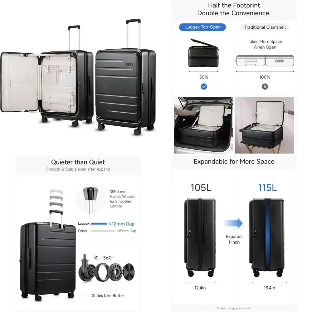 

Расширяемый чемодан с твердым корпусом и колесиками — верхнее отверстие, 28 дюймов, черный, легкий чемодан из поликарбоната для путешествий