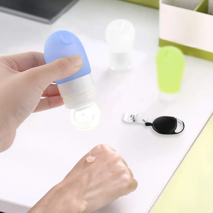 Juego de botellas de viaje de silicona portátiles, contenedor vacío de jabón de manos recargable para artículos de tocador, champú, botellas cosméticas líquidas de 1,3 oz