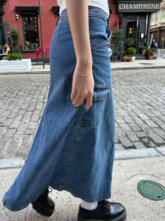 American Vintage Denim Midi Skirt Woman High Waist Straight Long Faldas Summer Streetwear School Style Y2k Cotton Cargo Skirts