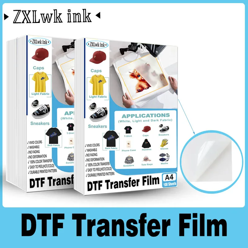 

DTF Transfer Film,75U Thickness Transfer Film Paper,A4 Double Sided,PET Heat Transfer Paper PreTreat Sheets Direct on T shirt