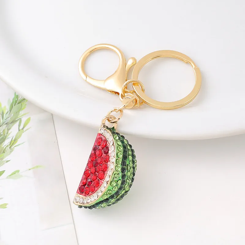 Fashion Creative Inlaid All Zircon Keychain Cute Fruit Watermelon Car Keychain Women's Backpack Pendant Small Gift Keychain Gift