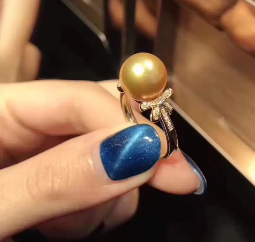 

элегантное кольцо с круглым золотым жемчугом Южного моря диаметром 9-10 мм, серебро 925 пробы