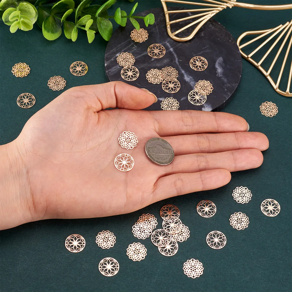 Pandahall 200pcs Flower of Life Charms Brass Connectors Long-Lasting Plated for Vintage Jewelry Making Necklace Earring 13x0.3mm