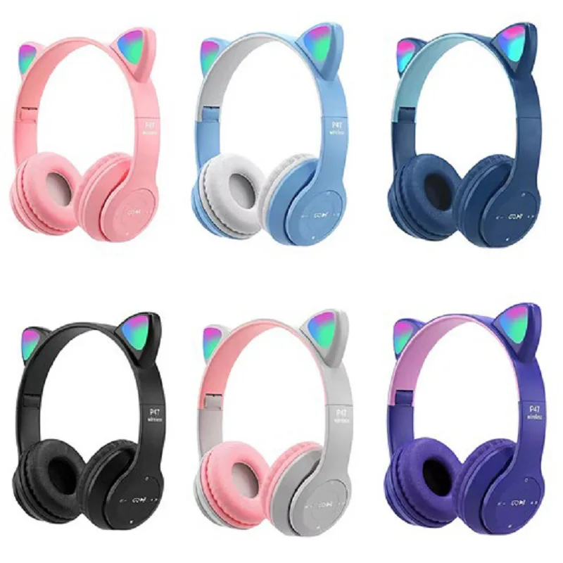 

P47M Cat's Ears (Steamed Cat-ear Shaped Bread) Hair Light Headworn Bluetooth Headset Cartoon Student Children's Wireless Headset