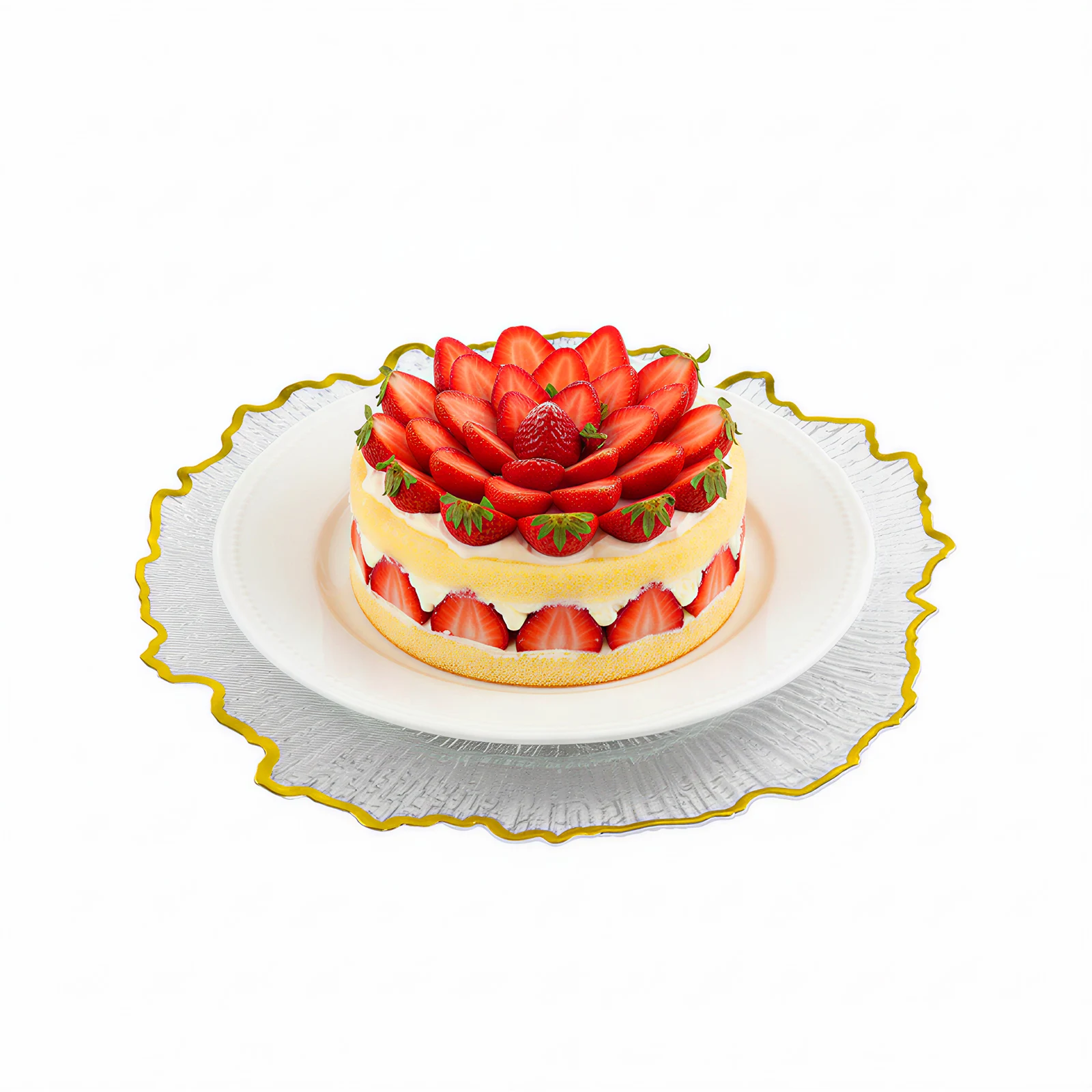 25 Pack Clear Gold Floral Rim PS Round Charger Plates, 32cm Outer Size Hot Stamping Finish Stackable Reusable Table Catering Accessories, Recessed Anti-spill Base Burr-free Soft Edge Manual Washing Only