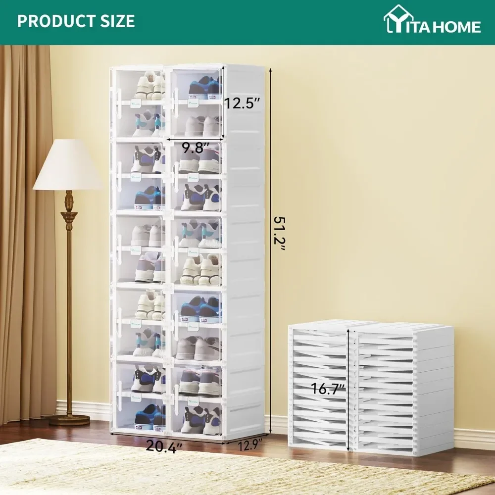 Iron Shelf 2-20 Grid Stackable Transparent Shoe Cabinet Installation-Free for Hallway Living Room Mobile Shoe Storage Organizer