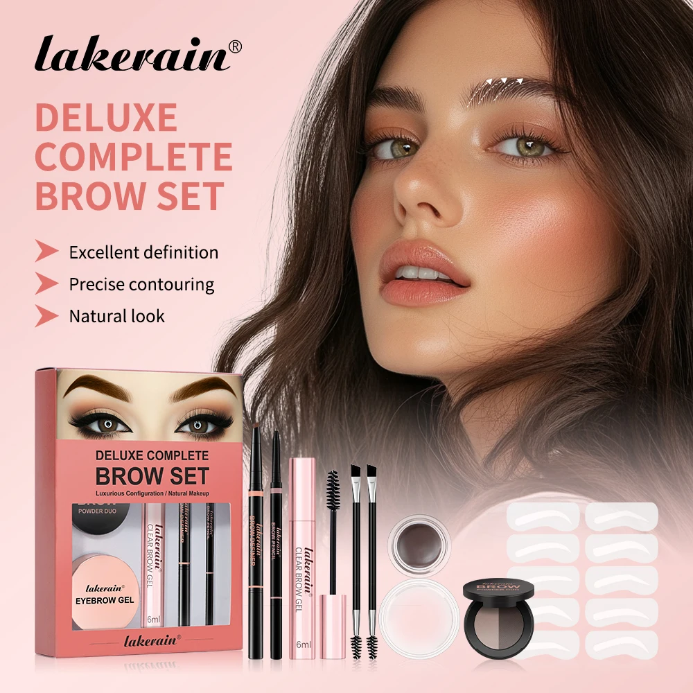 

Lakerain Deluxe Complete Eyebrow Set Long Lasting Brow Shape Waterproof Precise Outline Eyebrow Cosmetics Makeup Kit