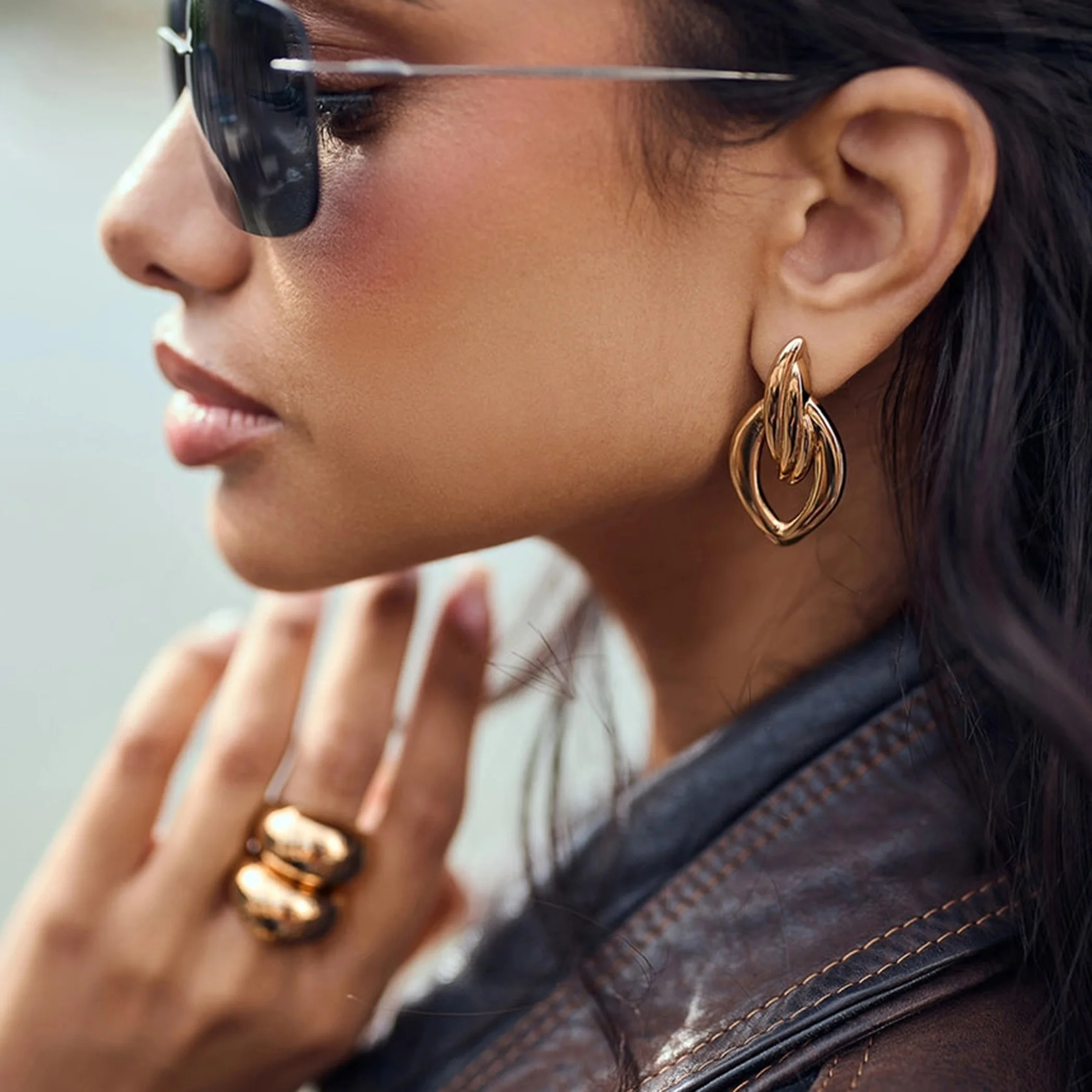 

AIKOER Minimalist Irregular Earrings 18K Gold Color Plated Stainless Steel Hollow Geometric Earrings Women's Accessories Party G