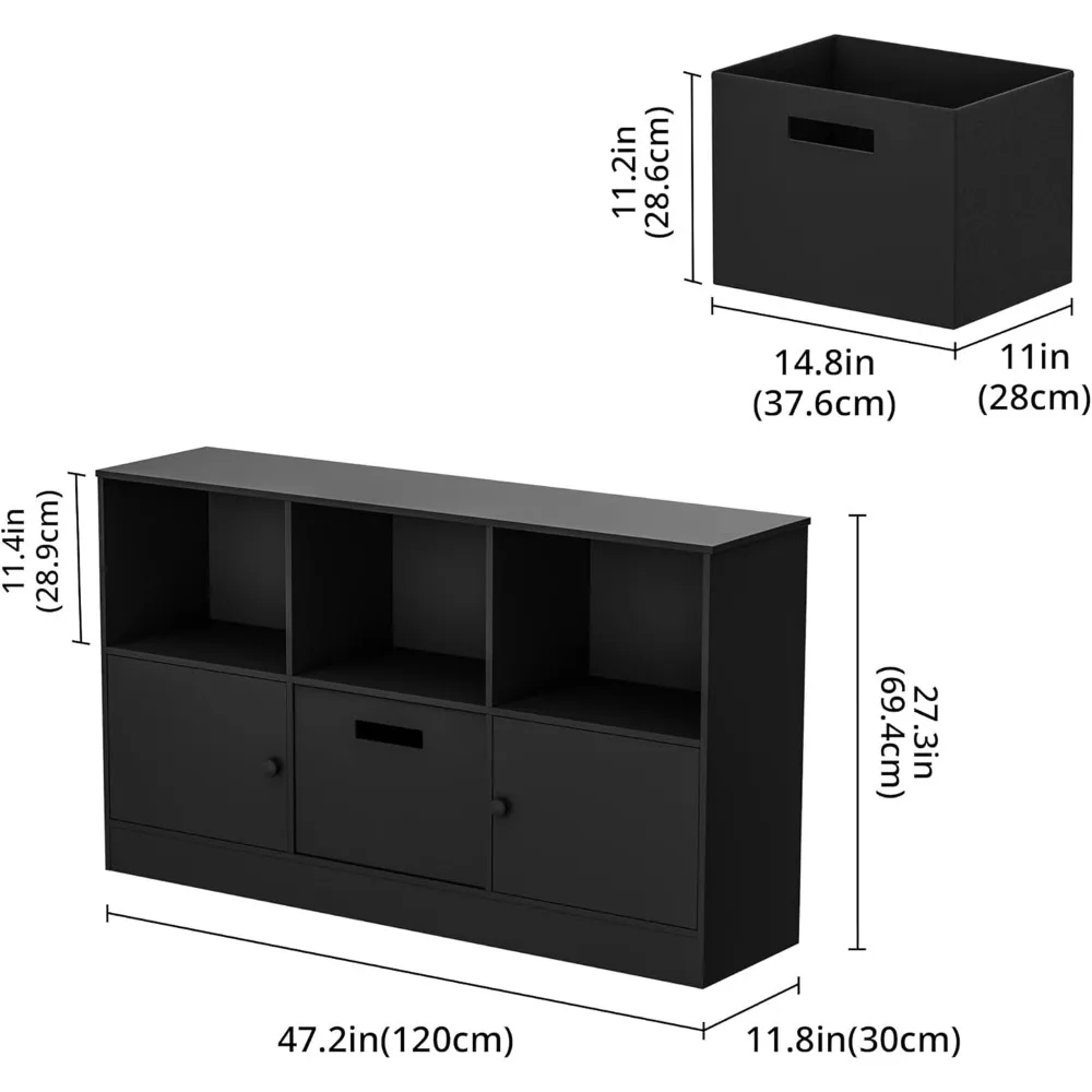 ตู้หนังสือแบบเปิด 2 ชั้น 2 ประตู, ชั้นวางหนังสือไม้ 6 ช่องพร้อมลิ้นชักผ้า, ตู้โชว์แบบตั้งพื้น, สำหรับเด็ก