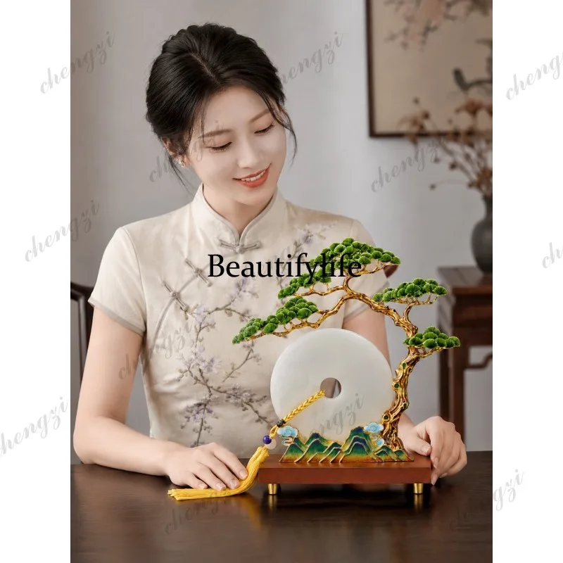 Welcome pine ornament jade safety buckle entrance office ornament housewarming opening gift