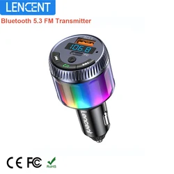 LENCENT Bluetooth 5.3 FM Transmitter  Bluetooth Car Adapter with Type C PD 30W & QC3.0 USB Fast Charger Hi-Fi Music Adapter