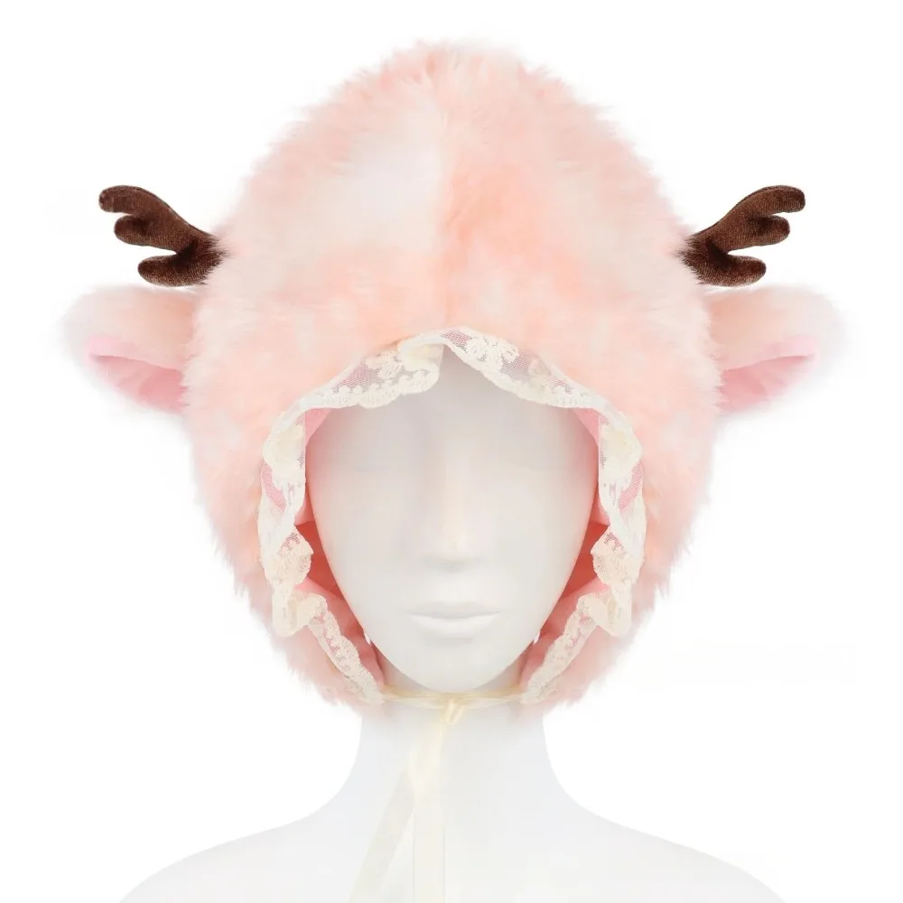 Christmas Women Autumn and Winter Reindeer Spot Ear Protection Hat Japanese Cute Warm Plush Cartoon Antler Earmuffs Hat