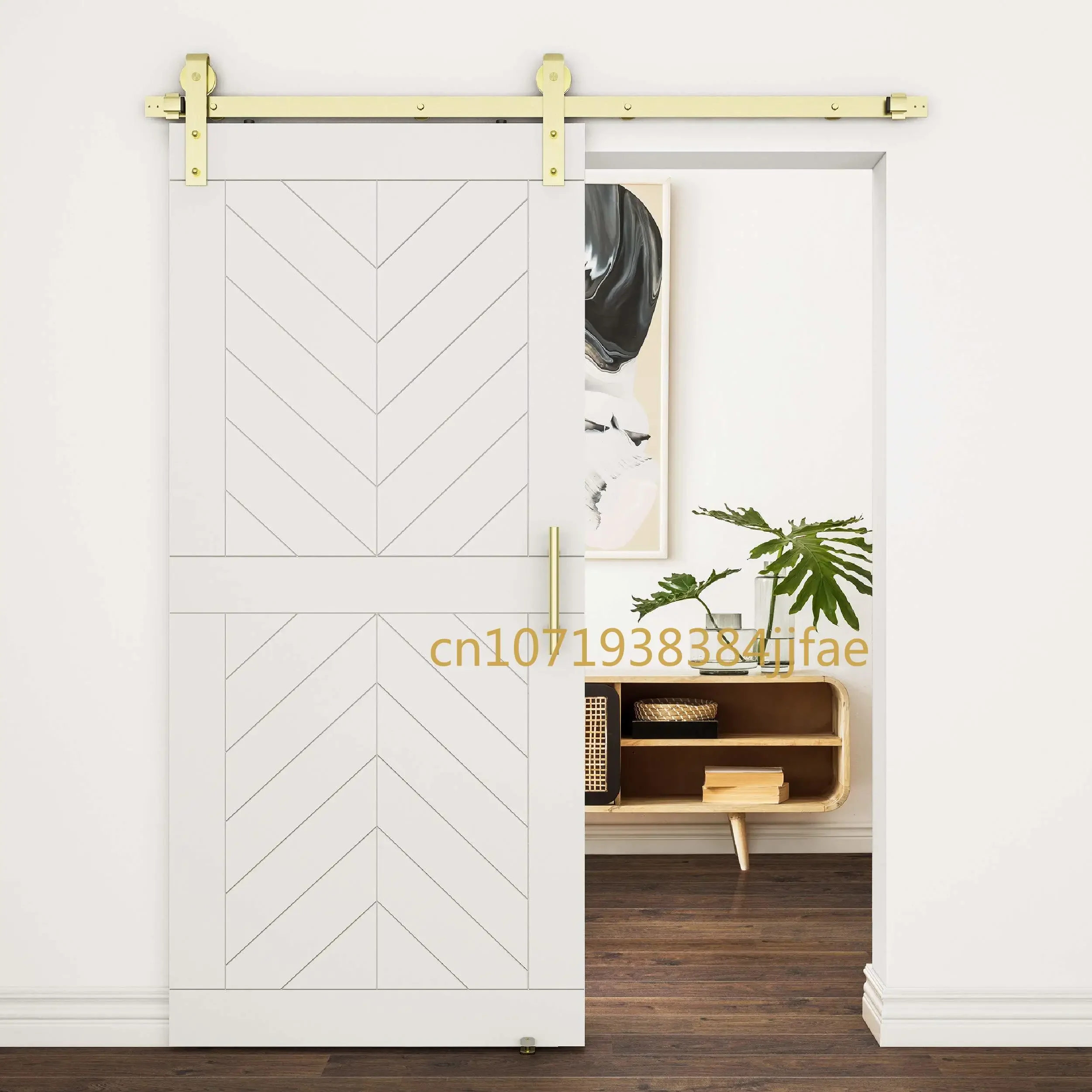 Herrajes para puertas corredizas de Granero, Kit de diseño de una pieza con cierre suave, oro cepillado 72 en interiores