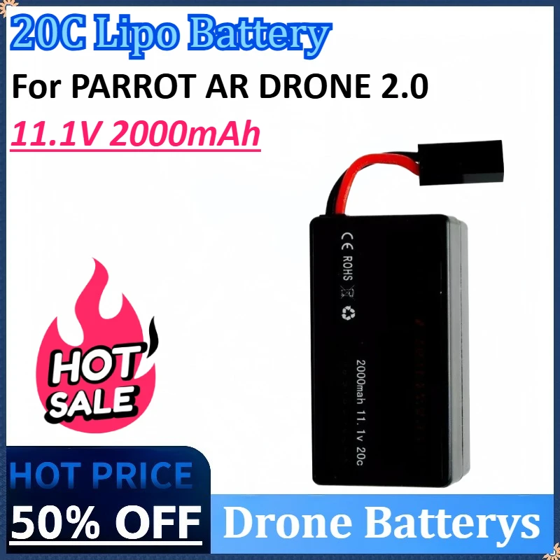 

New 11.1V 2000mAh 20C Rechargeable Lipo Battery for PARROT AR DRONE 2.0 Quadcopter Drone High Quality Lithium Battery
