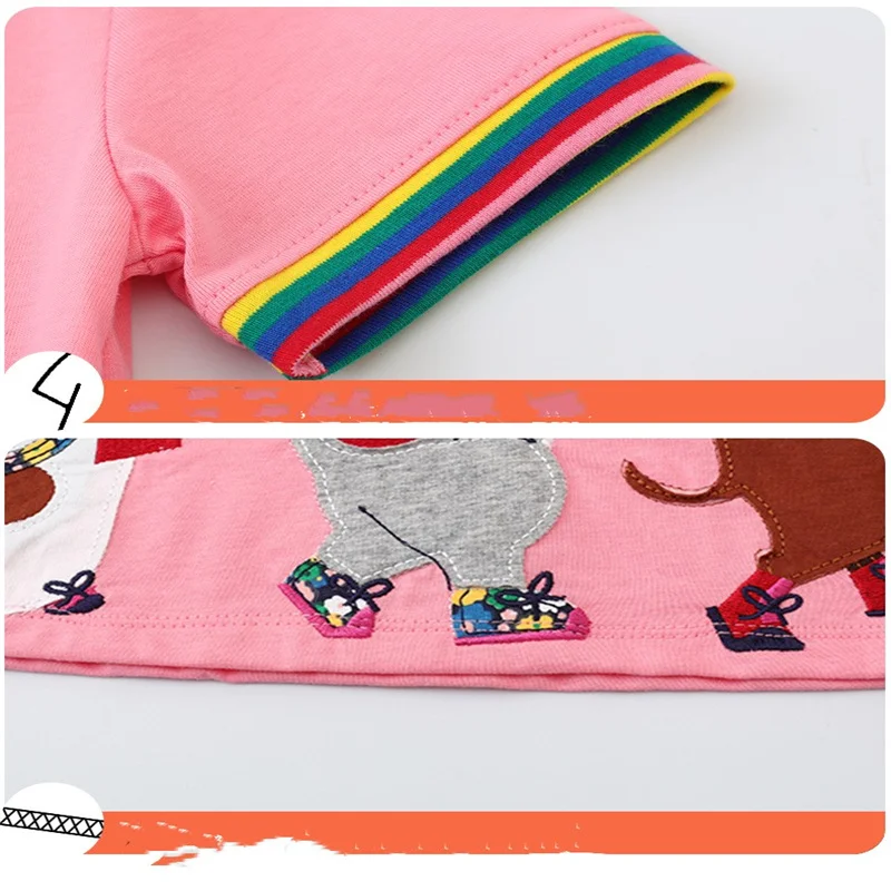 Vestidos De Princesa Da Escola, Animais Applique, Verão Manga Curta, Roupas De Bebê, Traje De Vestidos De Aniversário, 2-8T