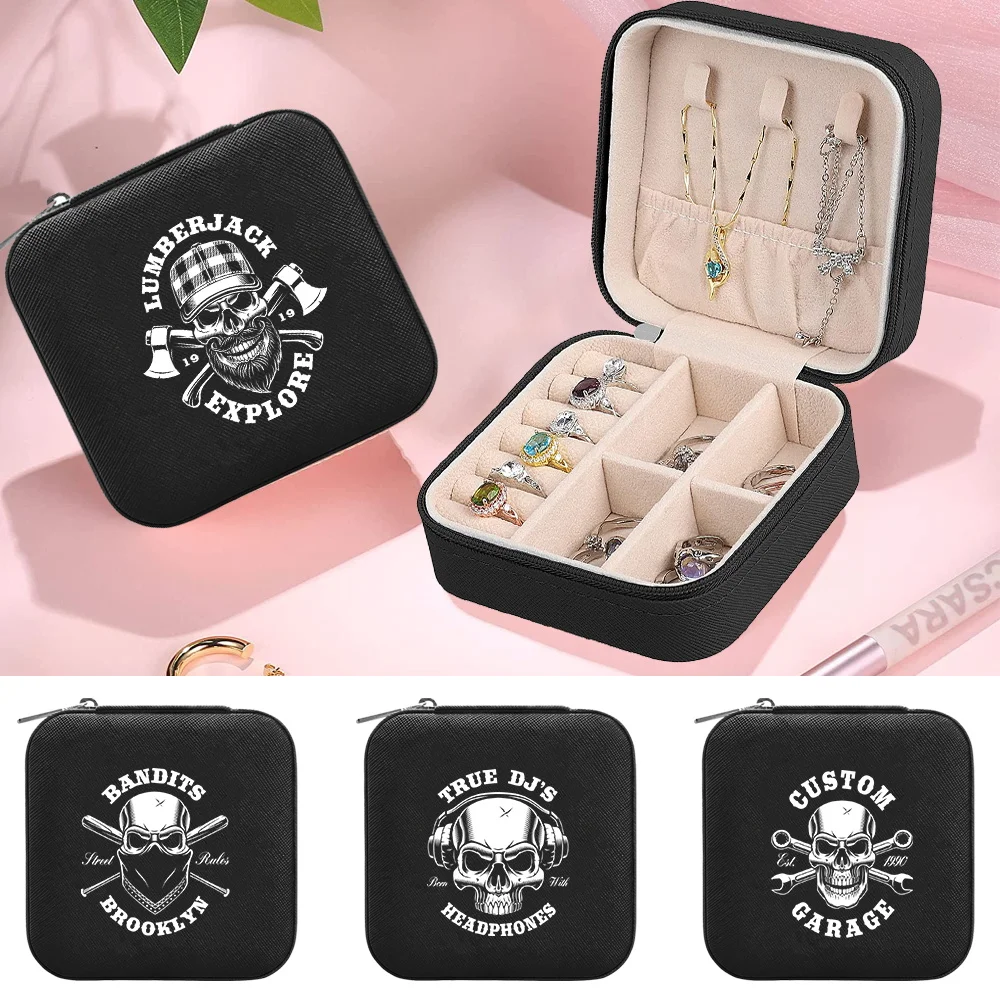 Jewelry Storage Box Desktop Drawer Necklace Ring Skull Pattern Series Seat with Zipper Bracelet Earrings Jewel Organizer Case