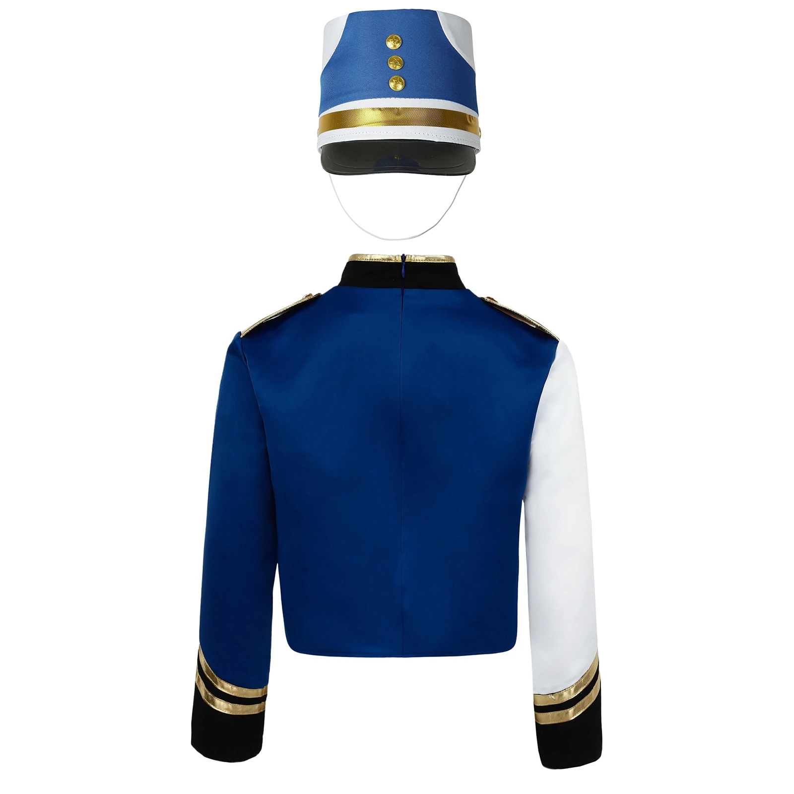 Teenager-Jungen, langärmelig, Pailletten, Reißverschluss, Ehrengarde, Jacke, Hut, Marschtrommelband, Flagge, Anhebungskostüm für Halloween, Karneval, Party