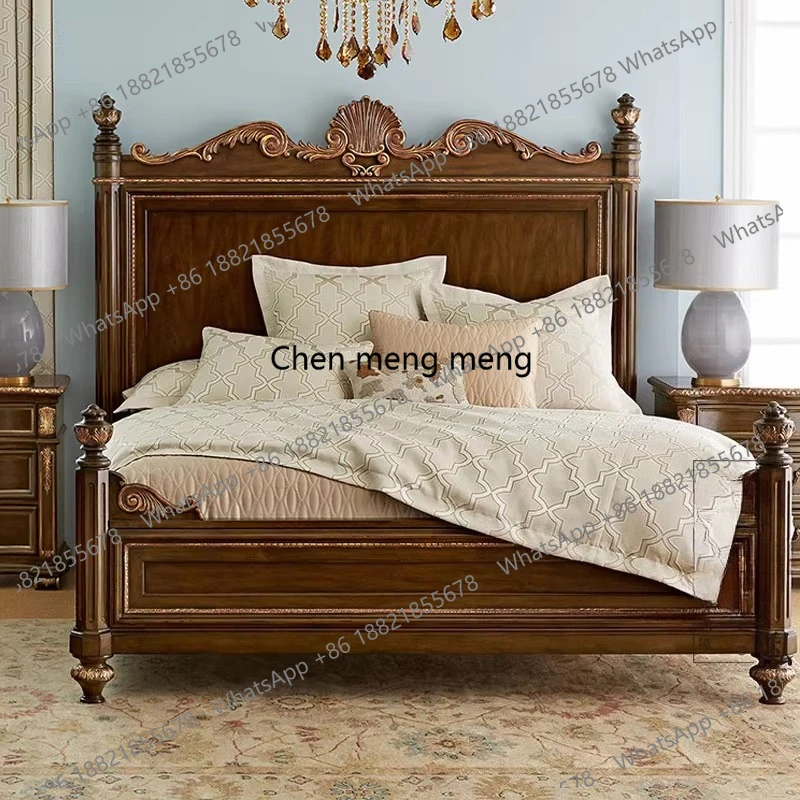

American light luxury solid wood bed double bed 1 8 meters master bedroom big bed European retro