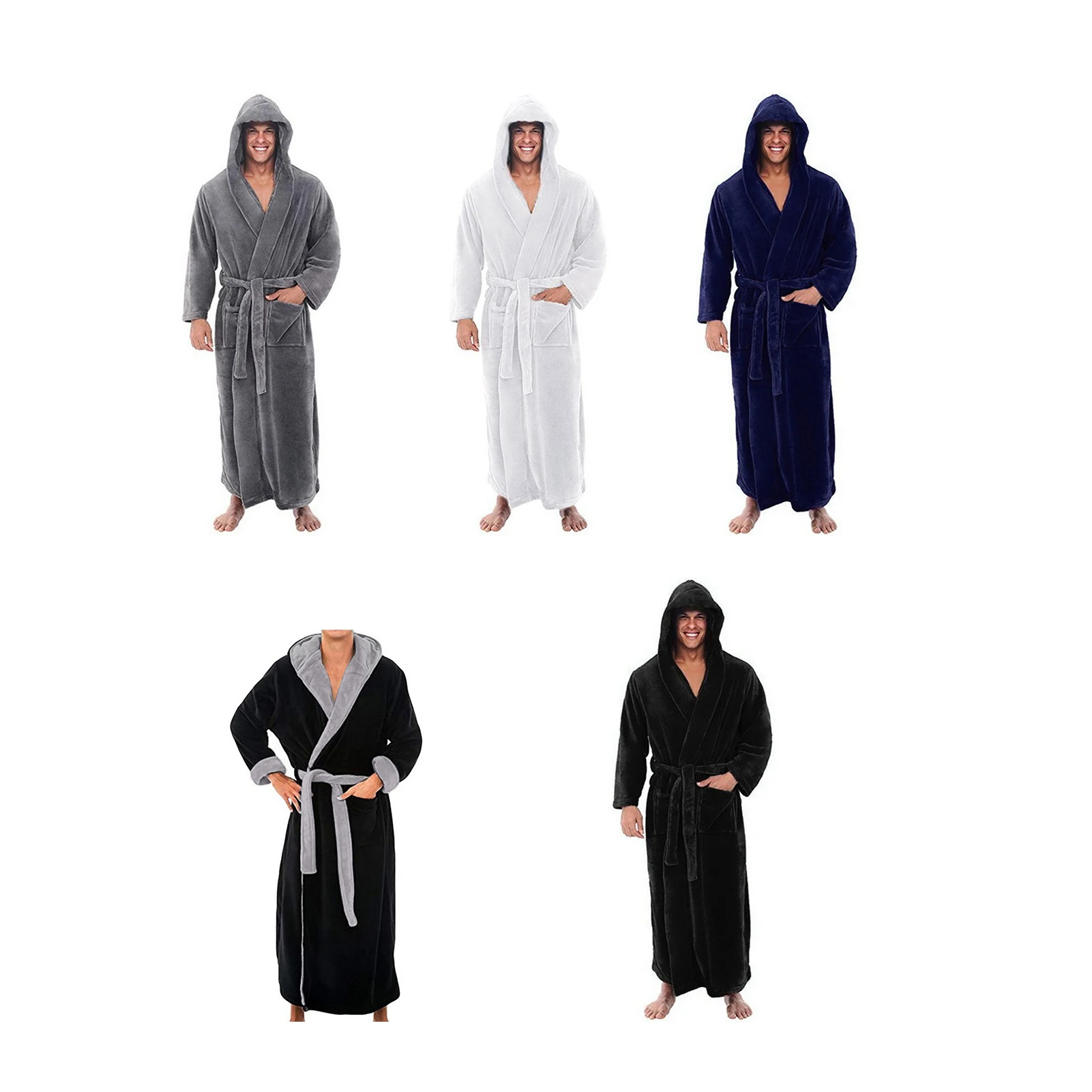 Cozy Bathrobe Plush Bathrobe Soft Absorbent Men\'s Hooded Bathrobes with Adjustable Belt Pockets Stay Cozy Sleepwear