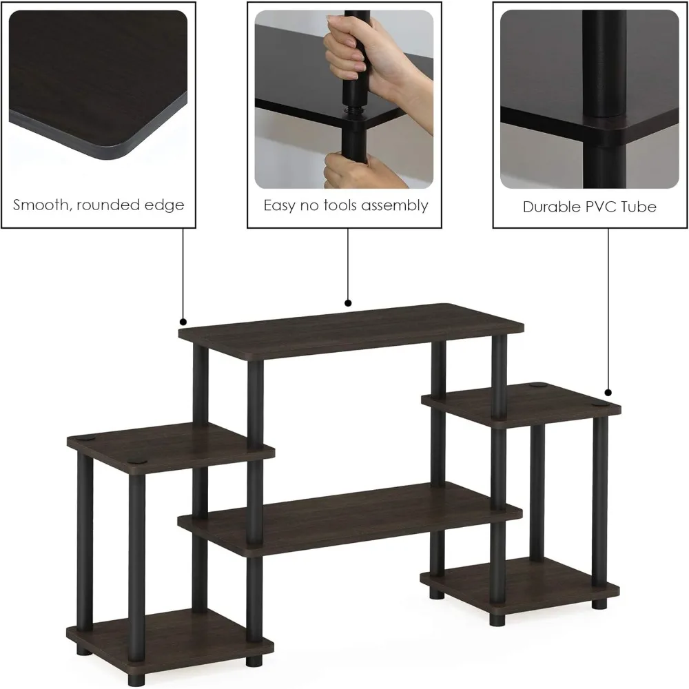 حامل تلفزيون Furinno Easy Assembly Entertainment، بني داكن وأسود