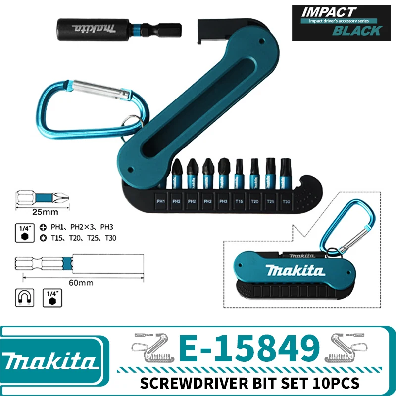 Makita E-15849 Impact Black Screwdriver Bit Set Power Tool Accessories Keychain