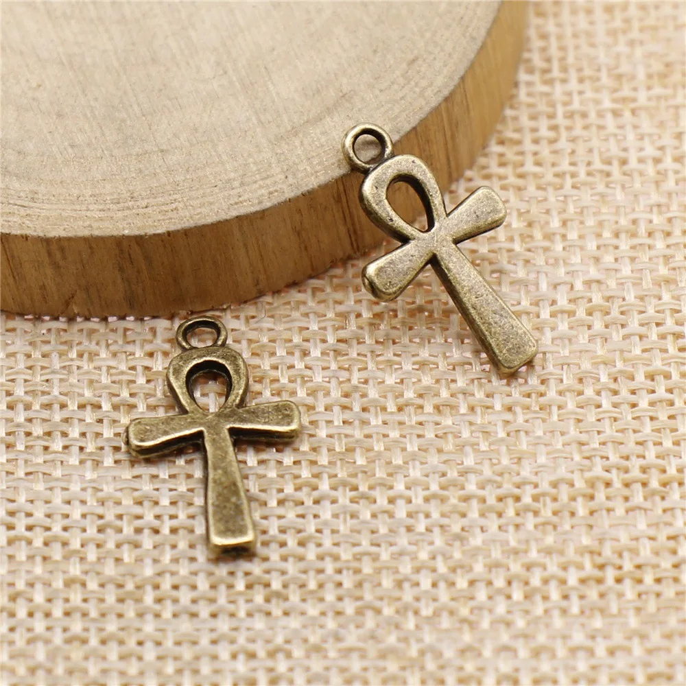 IFOCUS 10pcs/Lot Life Key Ankh Cross Charms For DIY Jewelry Making Zinc Alloy 22x13mm/0.87x0.51inch