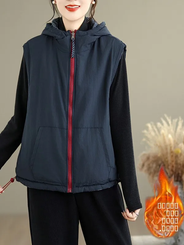 Automne hiver Plaid Double face portable à capuche coton gilet femmes à la mode chaud Svel coton Jaet trajet Sle