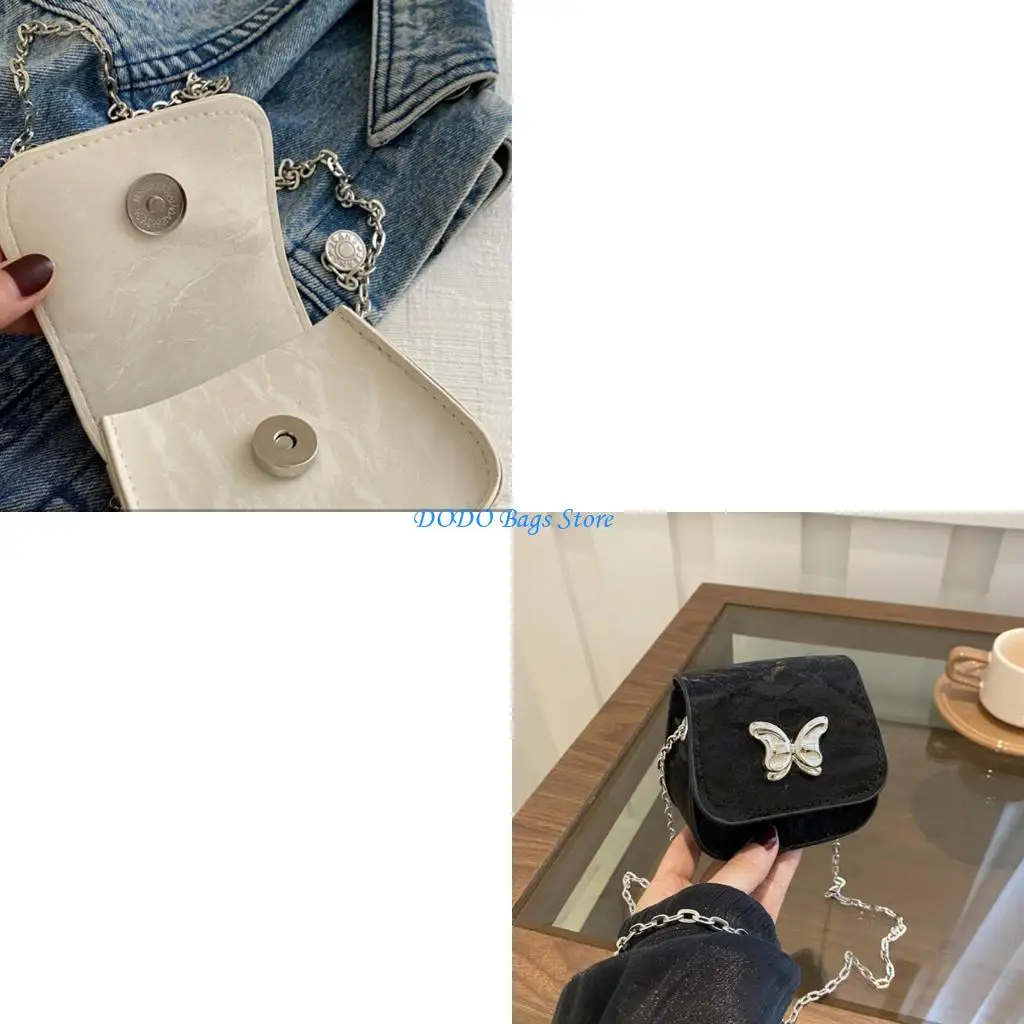 

Элегантный маленький кошелек для женщин, сумка через плечо из искусственной кожи с цепочкой и бабочкой, модная подростковая на