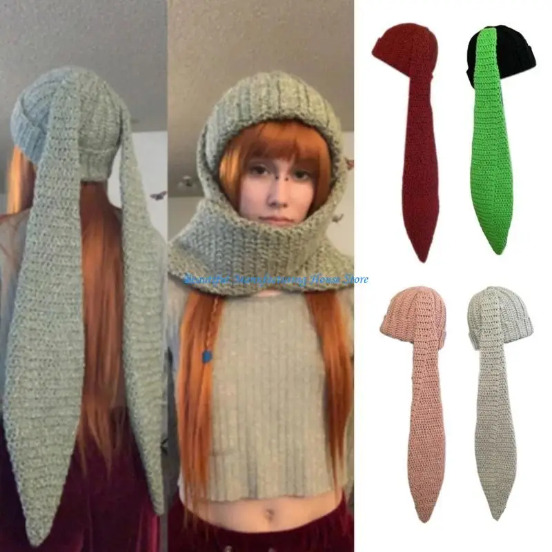 E56A Girls Rabbit Hat Y2K Knitted Ears Hat Rabbit Gifts Warm Winter Hat Adult Children Knitted Ears Winter Photo Props