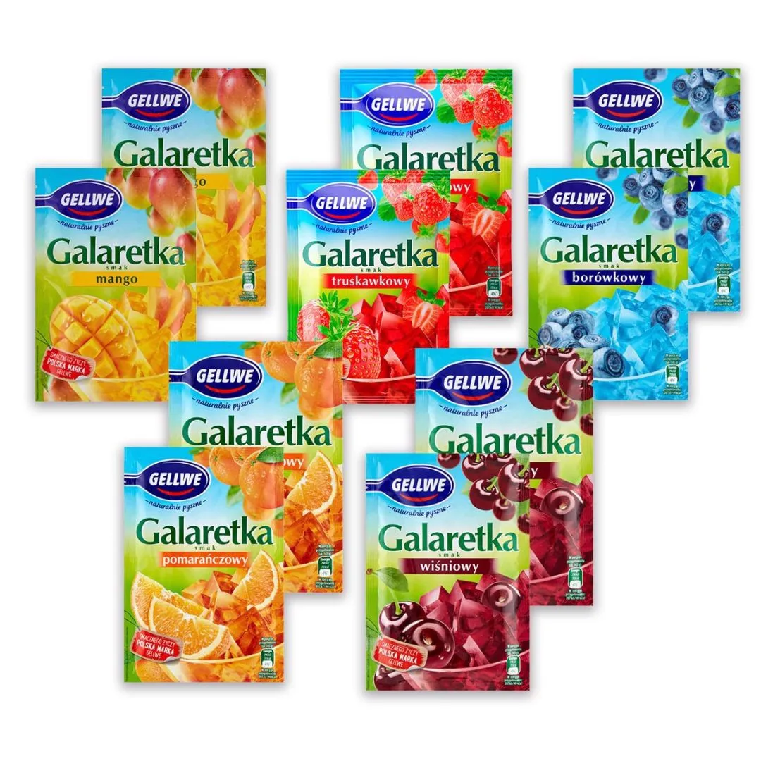 Gellwe Galaretka Mix 5 smaków 72g x 10 sztuk