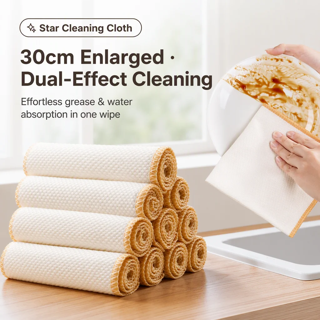 Dishcloth Thickened Kitchen Towels 5Pcs Pack, Non Scratch Reusable Cleaning Rags for Washing Dishes, Pots, Glassware