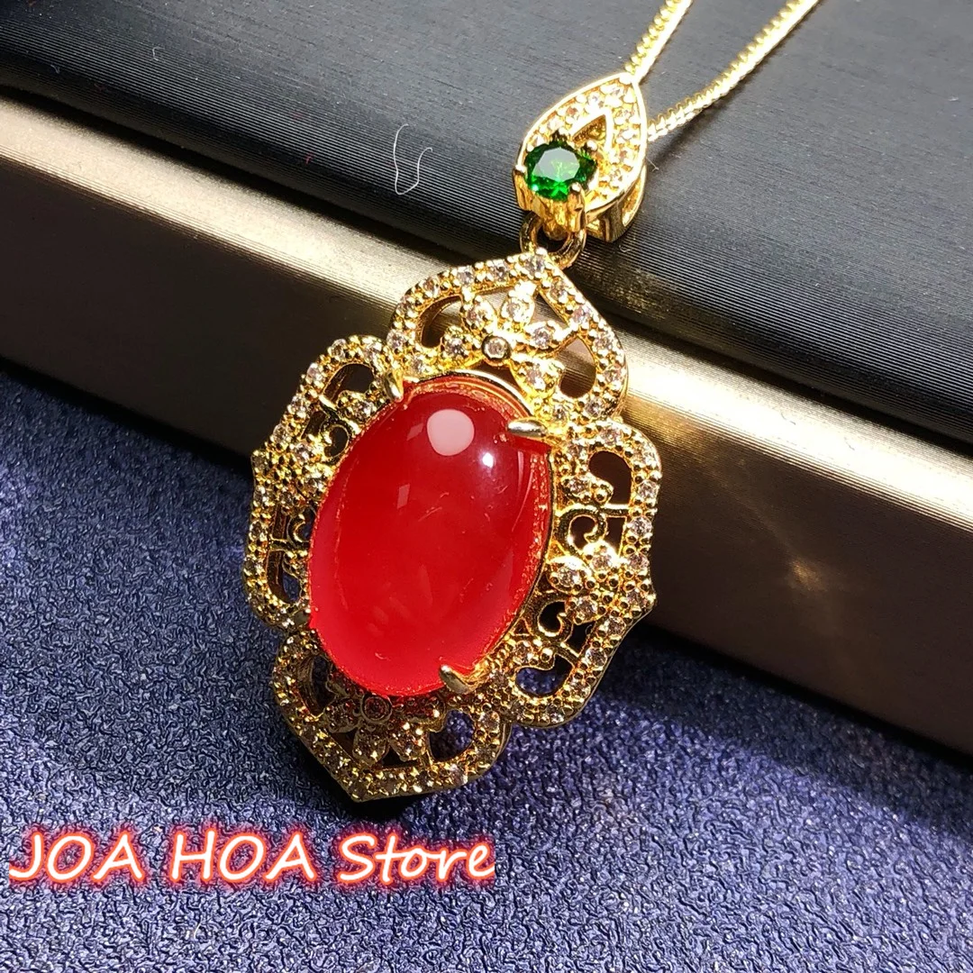 

New Pendant RED Gold-plated Inlays Natural Agate Chalcedony Jade Necklace Perfect Fine Jewelry Accessories