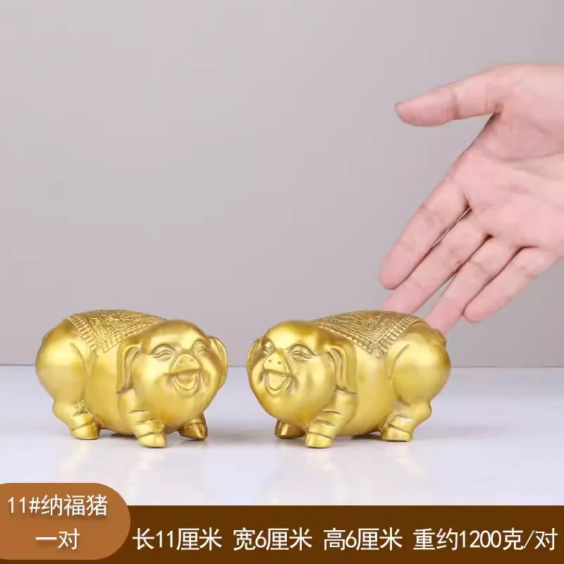 A pair of bronze lucky pig ornaments with twelve zodiac signs handicrafts living room desktop ornaments