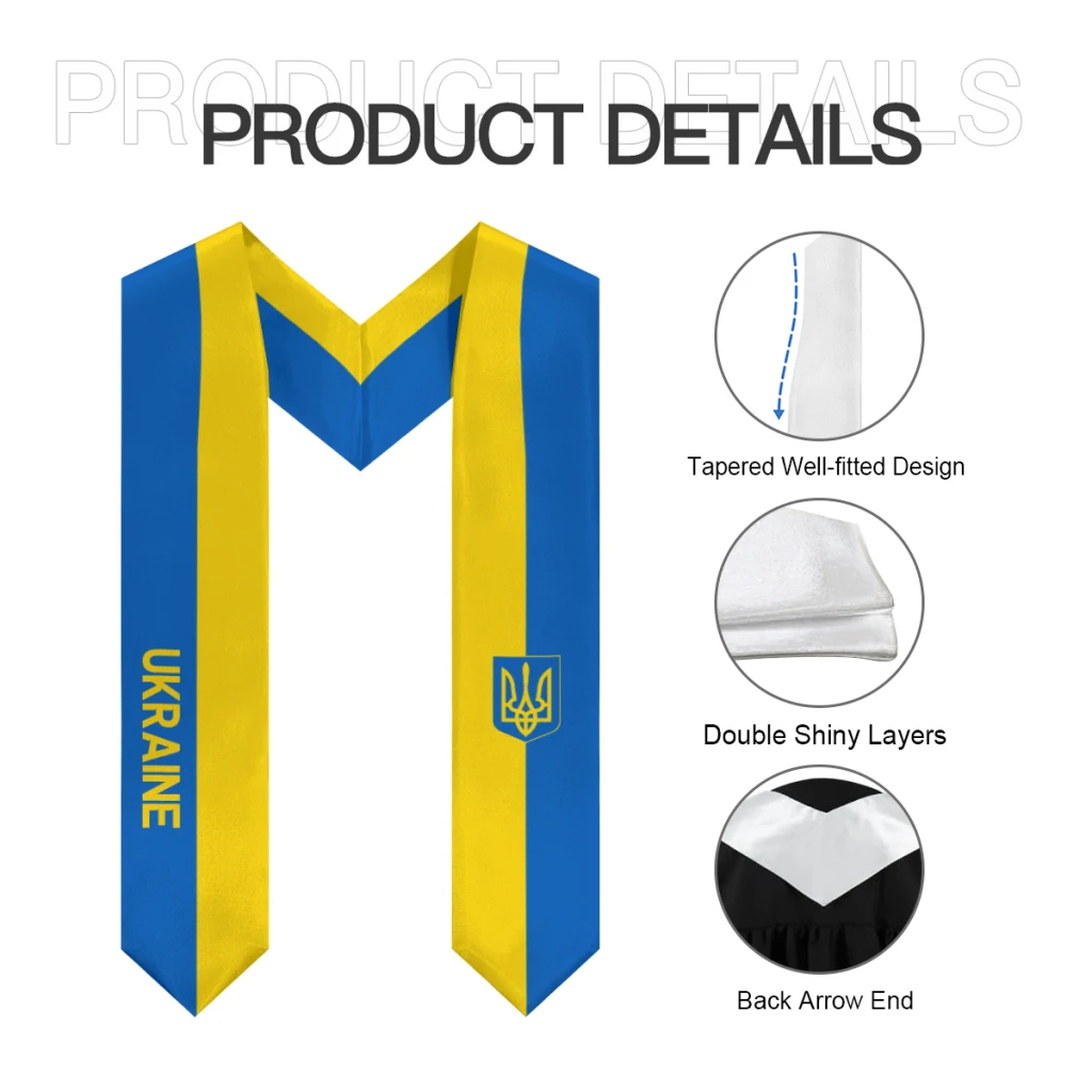 Châle de graduation pour étudiants internationaux, Ukraine Feel and United States Feel Stole Sash, Honor Study Aboard, Plus de design