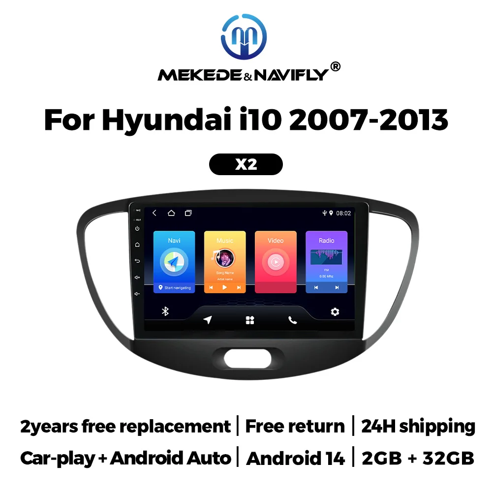MEKEDE&Navifly Wireless Carplay Android Auto Intelligent system For Hyundai i10 2007-2013 Car Radio Multimedia Video Player GPS