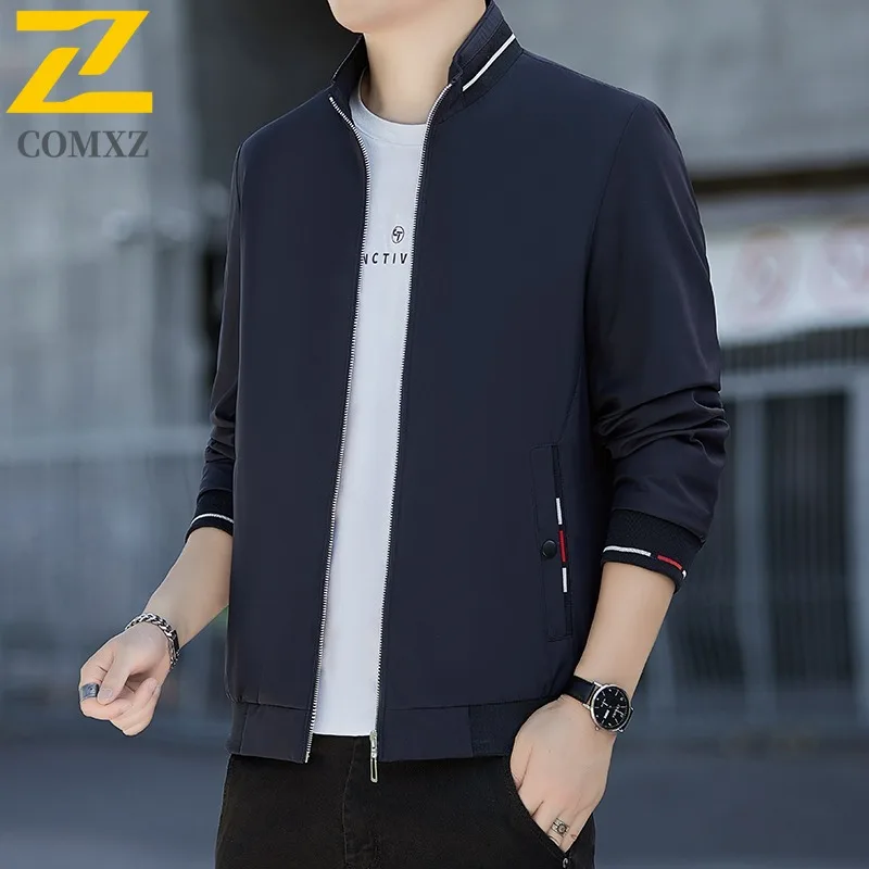 

COMXZ Urban Premium Mens Jacket Stand Collar Outdoor Work Windproof Zipper Coat Business Casual Lightweight Autumn Clothing