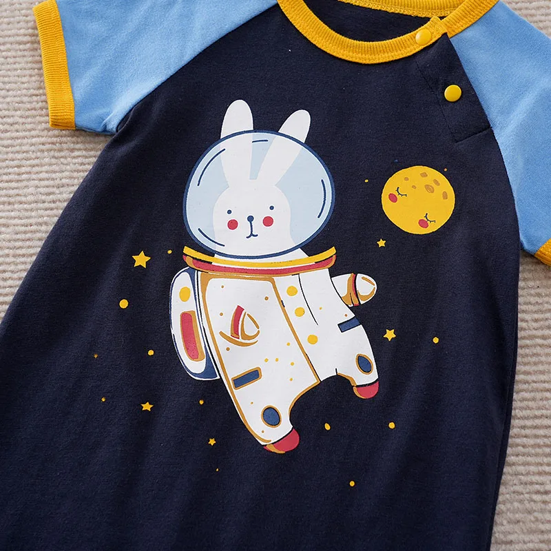 Newborn Baby Boy Short Sleeves clothing 0-18 Months one-piece blue cotton fashion for Astronaut rabbit Infant Casual Jumpsuit